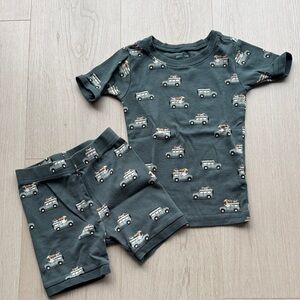 Petit Lem Green Pajama Set with Car Print